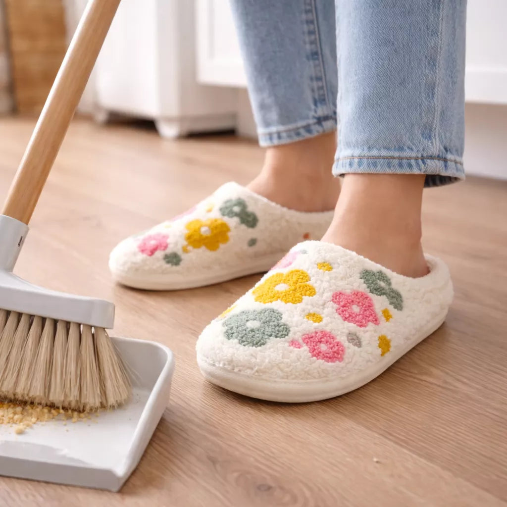Flower Slippers for Women - Plush Indoor House Slippers