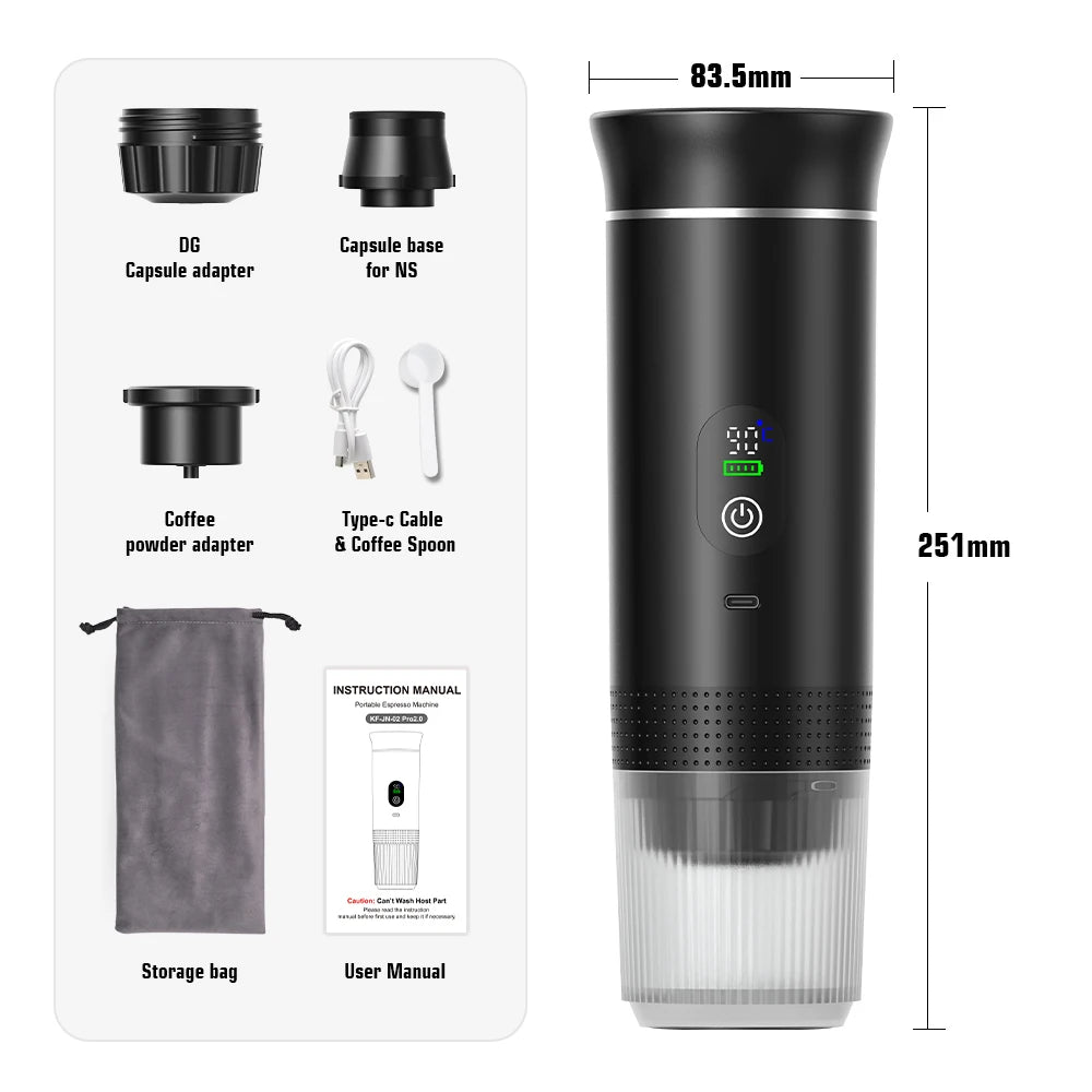 Portable Espresso Maker with Self-Heating - Electric Travel Coffee Machine for Nespresso & Ground Coffee - Wonderly™