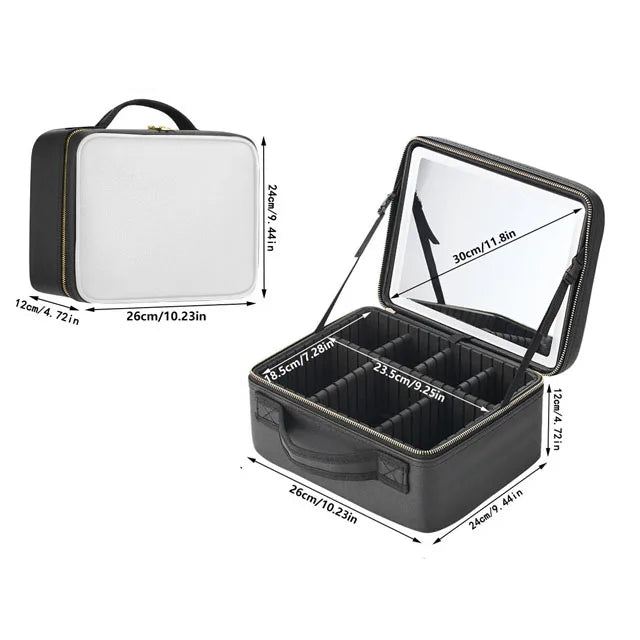 Makeup Bag with LED Mirror - Travel Makeup Case with Adjustable Dividers