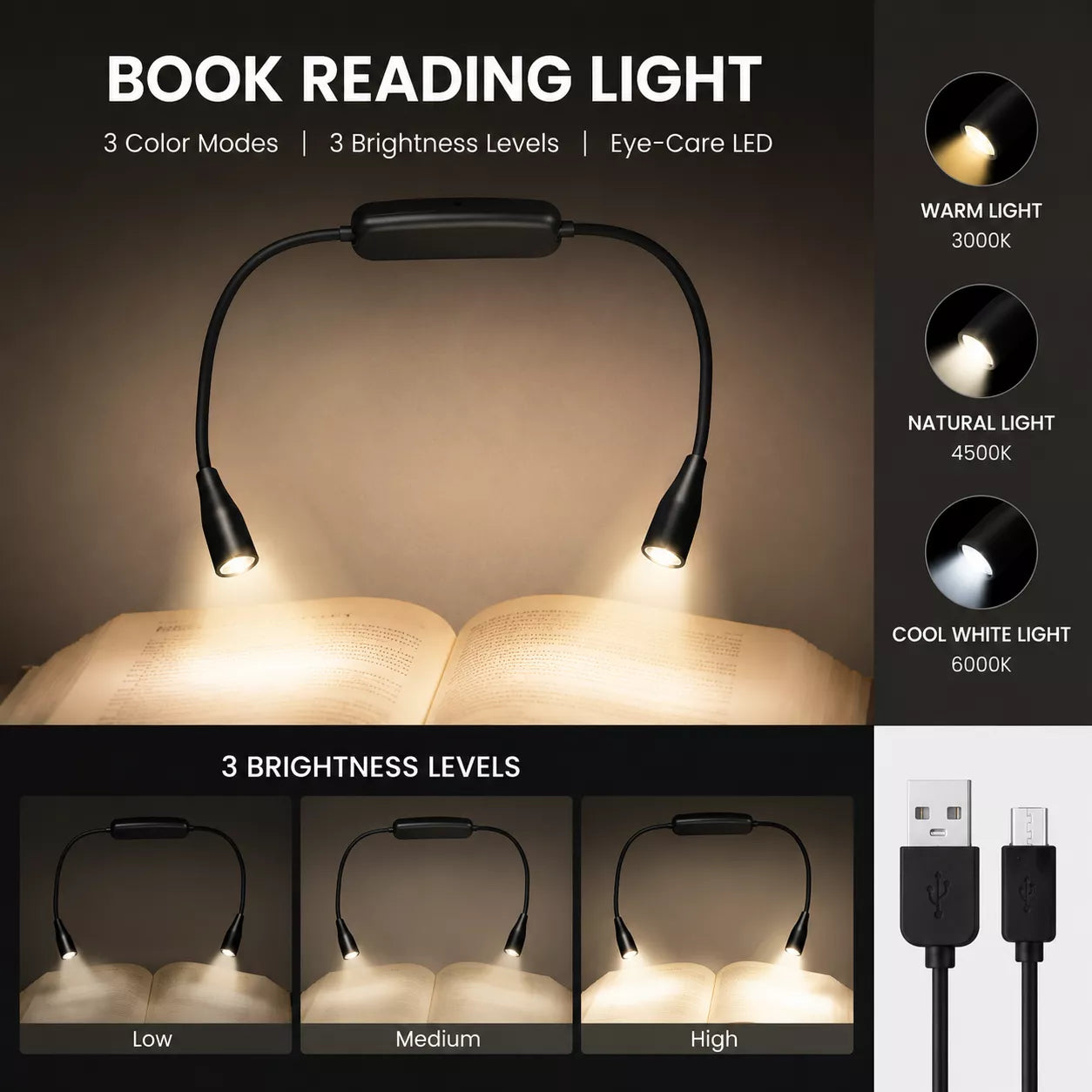 neck readling light showing three adjustable light colors