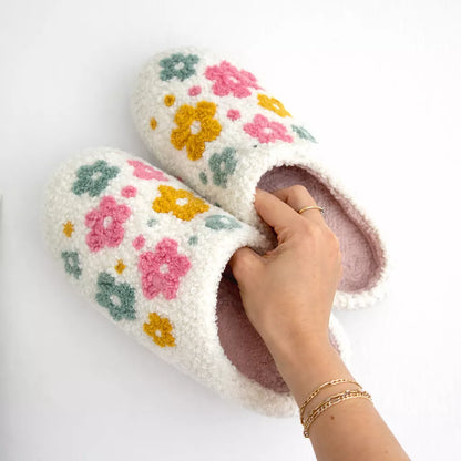 Flower Slippers for Women -  Plush Indoor House Slippers