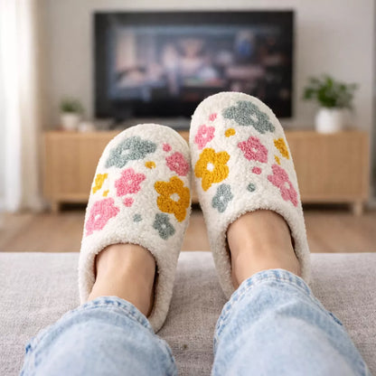 Flower Slippers for Women -  Plush Indoor House Slippers