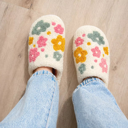 Flower Slippers for Women -  Plush Indoor House Slippers