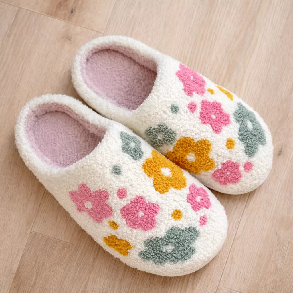 Flower Slippers for Women -  Plush Indoor House Slippers