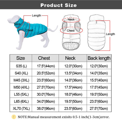 Dog Puffer Jacket Waterproof 3-Layered Dog Winter Coat