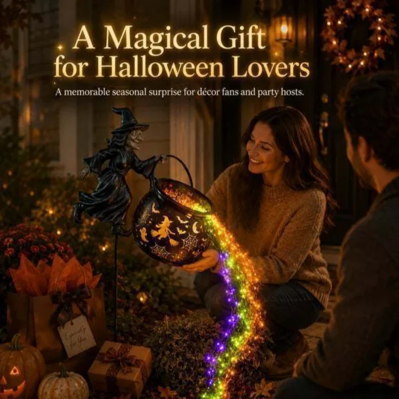 Halloween Witch Cauldron Garden Stake - Solar Outdoor Halloween Light