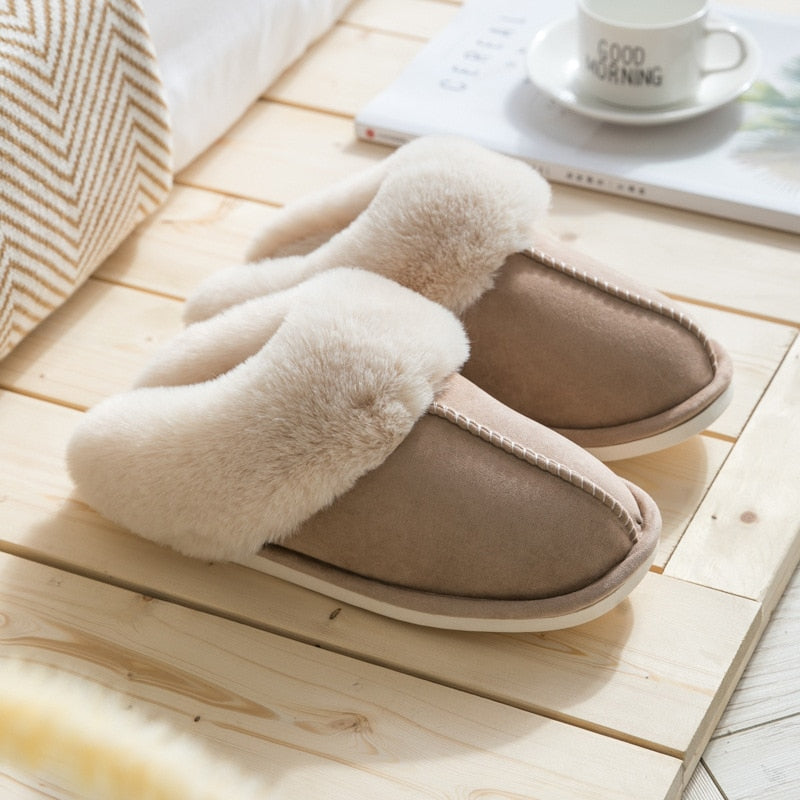 Faux Fur Slippers - Fuzzy Slippers for Women
