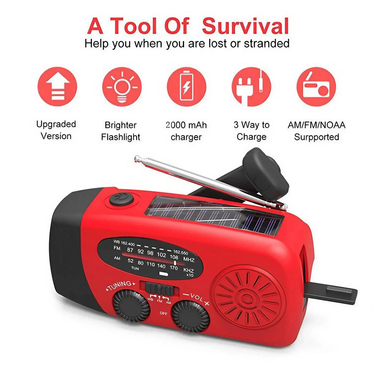 Emergency Radio - Solar Hand Crank Power Bank & Flashlight