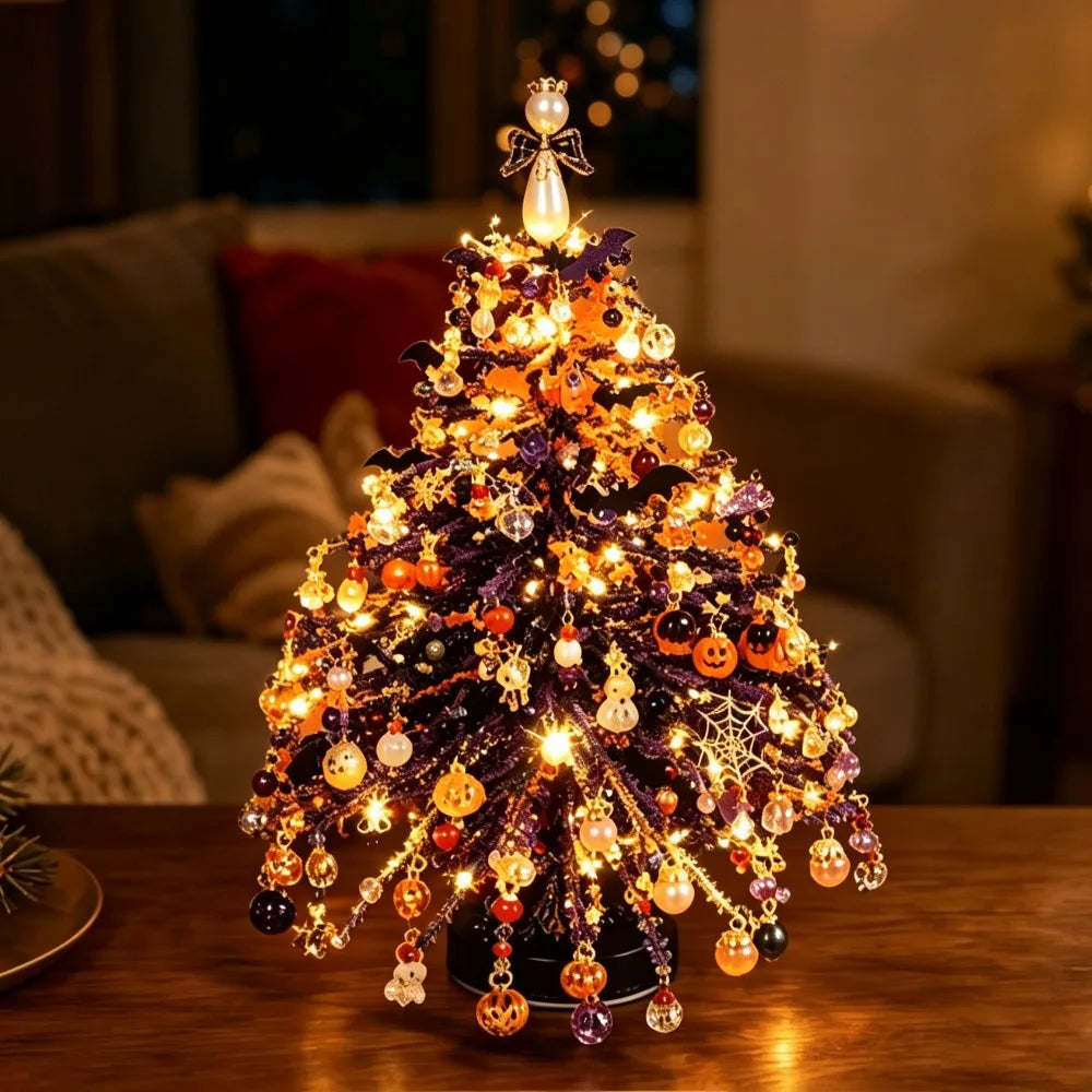 DIY beaded Christmas tree kit with colorful festive halloween decorations