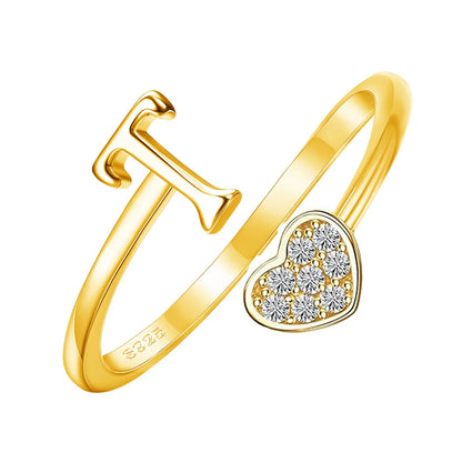 Personalized 18K Gold Initial Ring with CZ Heart