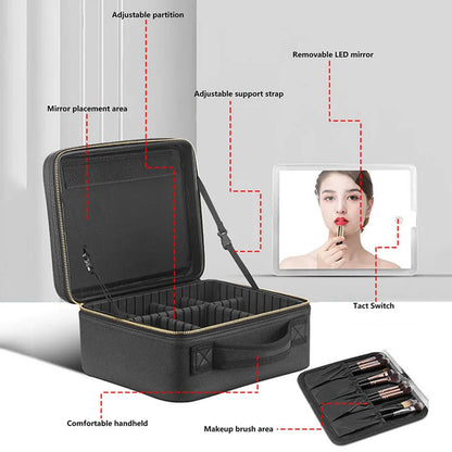 Makeup Bag with LED Mirror - Travel Makeup Case with Adjustable Dividers