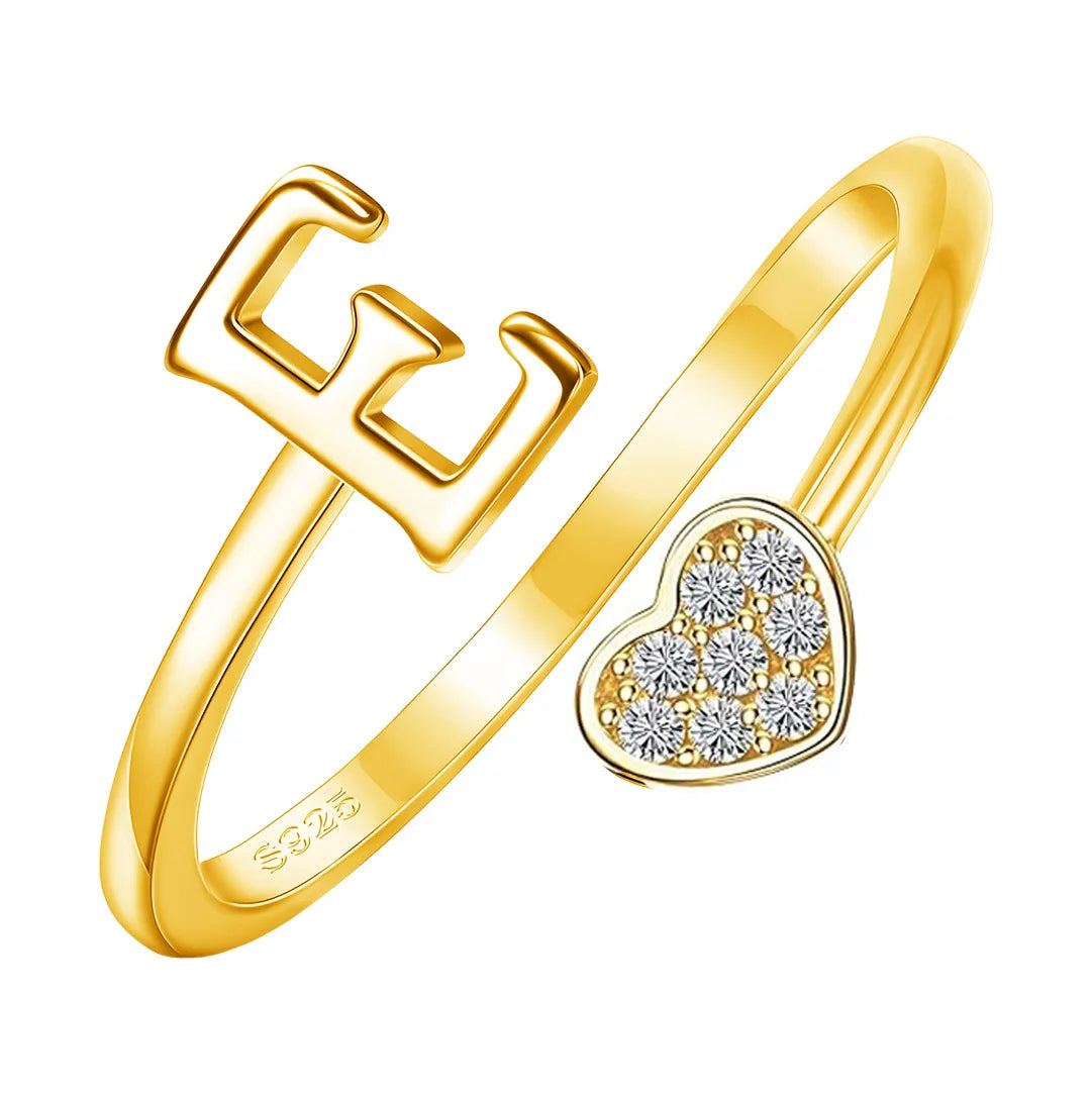 Personalized 18K Gold Initial Ring with CZ Heart