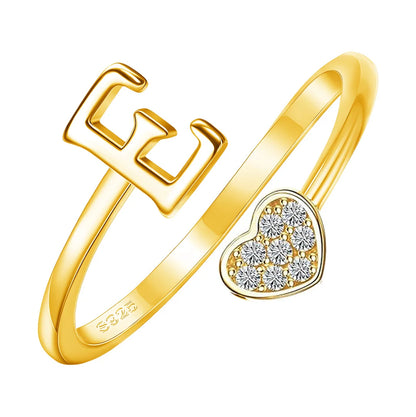 Personalized 18K Gold Initial Ring with CZ Heart