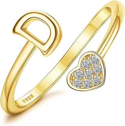 Personalized 18K Gold Initial Ring with CZ Heart