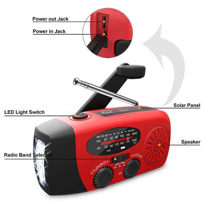 Emergency Radio - Solar Hand Crank Power Bank & Flashlight
