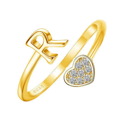 Personalized 18K Gold Initial Ring with CZ Heart