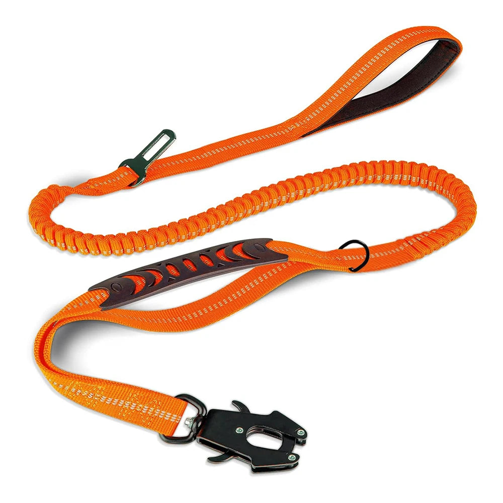 Tactical Dog Leash - Heavy Duty Bungee Dog Leash with Dual Padded Handles and Metal Carabiner