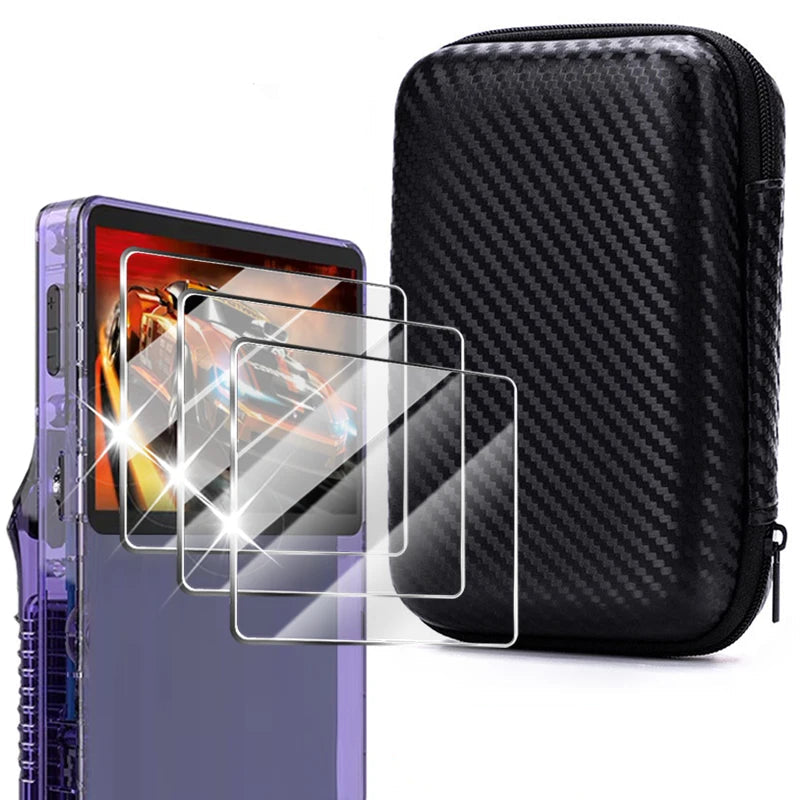 4-in-1 Protective Carrying Case + 3 Glass Screen Protectors for R36S Retro Gaming Handheld