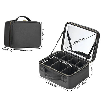 Makeup Bag with LED Mirror - Travel Makeup Case with Adjustable Dividers