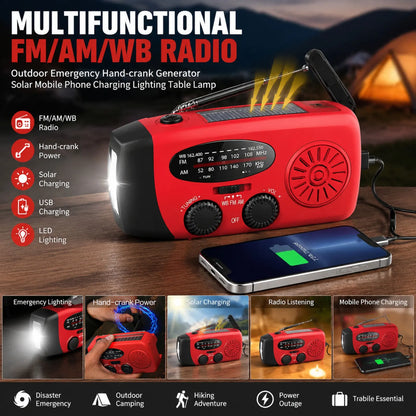 Emergency Radio - Solar Hand Crank Power Bank & Flashlight