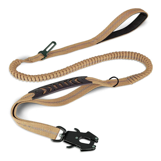 Tactical Dog Leash - Heavy Duty Bungee Dog Leash with Dual Padded Handles and Metal Carabiner