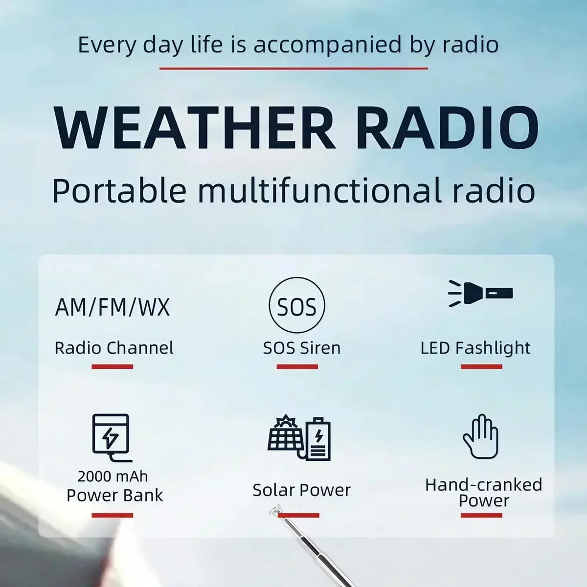 Emergency Radio - Solar Hand Crank Power Bank & Flashlight