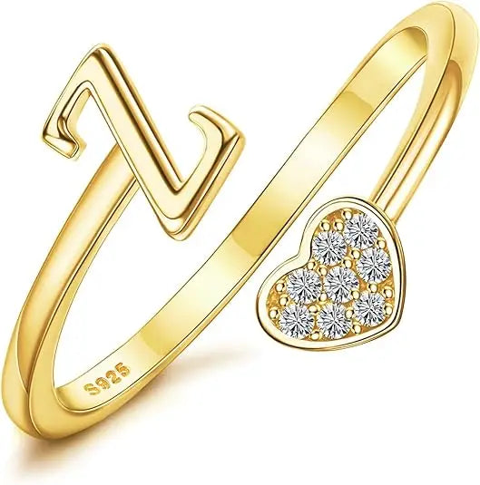 Personalized 18K Gold Initial Ring with CZ Heart