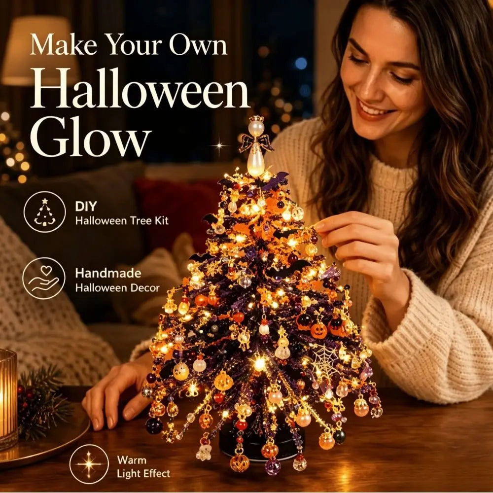 DIY Christmas tree craft kit showing beaded halloween decorative details