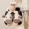 Load image into Gallery viewer, Cow Slippers - Cow Animal Slippers - Fluffy Cow slippers