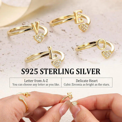 Personalized 18K Gold Initial Ring with CZ Heart