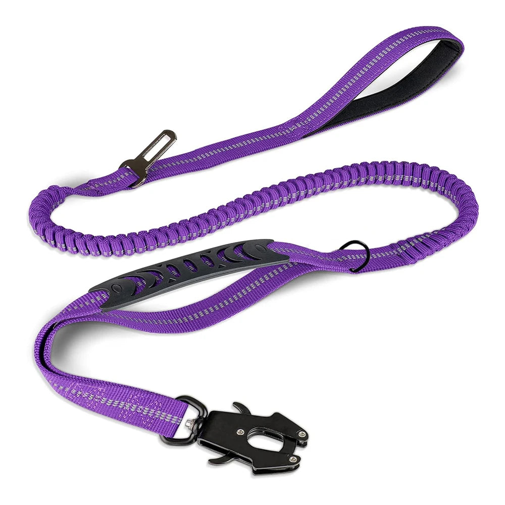 Tactical Dog Leash - Heavy Duty Bungee Dog Leash with Dual Padded Handles and Metal Carabiner