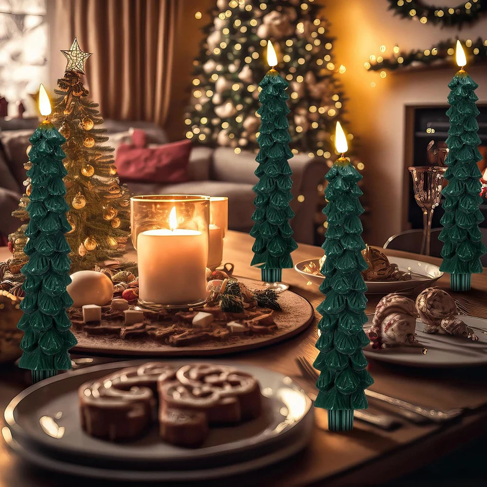 Christmas tree candles adding a warm glow to holiday décor
