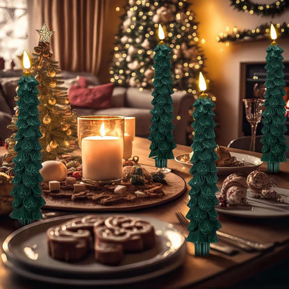 Christmas tree candles adding a warm glow to holiday décor