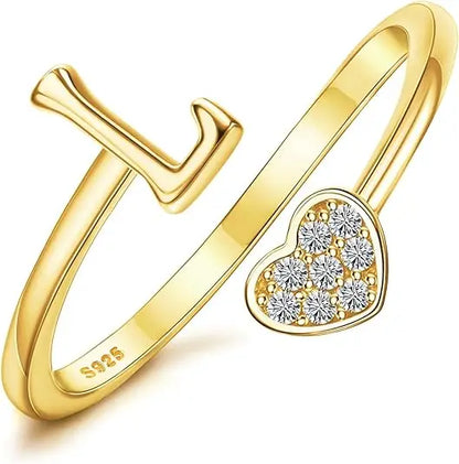 Personalized 18K Gold Initial Ring with CZ Heart