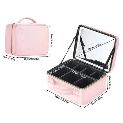 Makeup Bag with LED Mirror - Travel Makeup Case with Adjustable Dividers