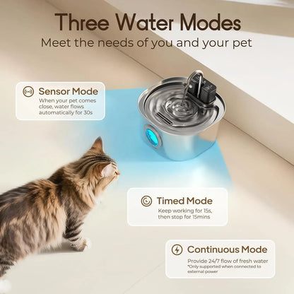 Pet Water Fountain - 3.2L Stainless Steel Fountain with 3 Filters