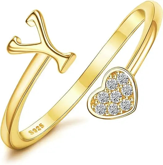 Personalized 18K Gold Initial Ring with CZ Heart