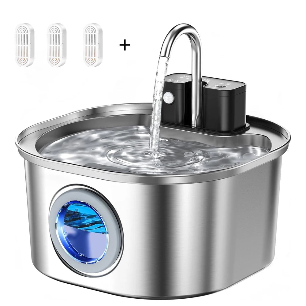 Pet Water Fountain - 3.2L Stainless Steel Fountain with 3 Filters