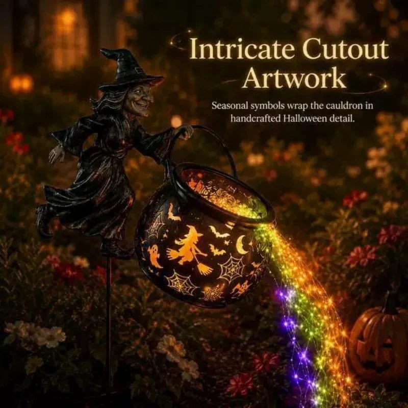 Halloween Witch Cauldron Garden Stake - Solar Outdoor Halloween Light