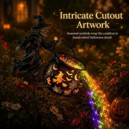 Halloween Witch Cauldron Garden Stake - Solar Outdoor Halloween Light