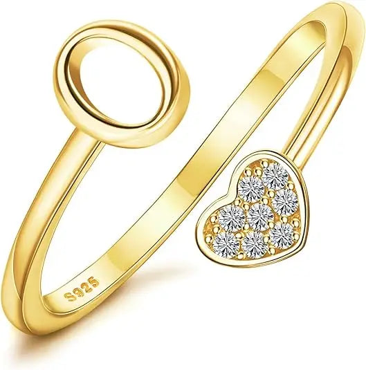 Personalized 18K Gold Initial Ring with CZ Heart