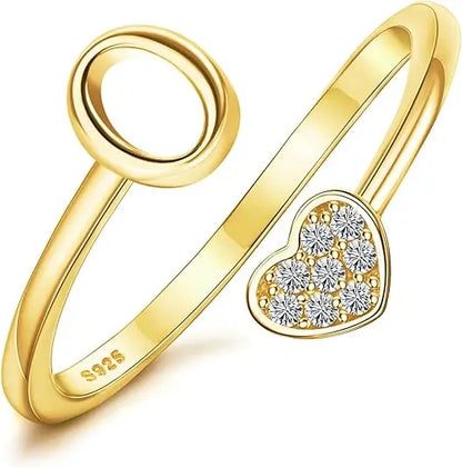 Personalized 18K Gold Initial Ring with CZ Heart