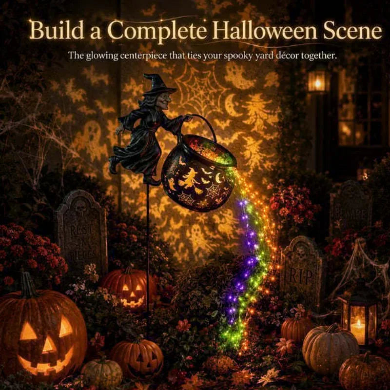 Halloween Witch Cauldron Garden Stake - Solar Outdoor Halloween Light
