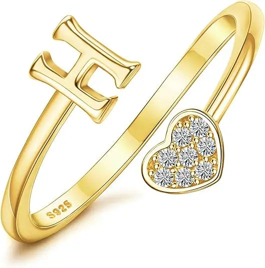 Personalized 18K Gold Initial Ring with CZ Heart
