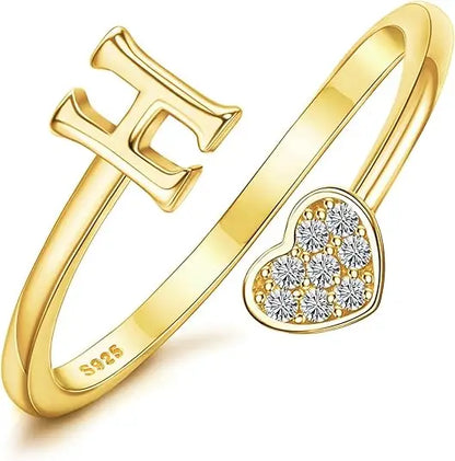 Personalized 18K Gold Initial Ring with CZ Heart