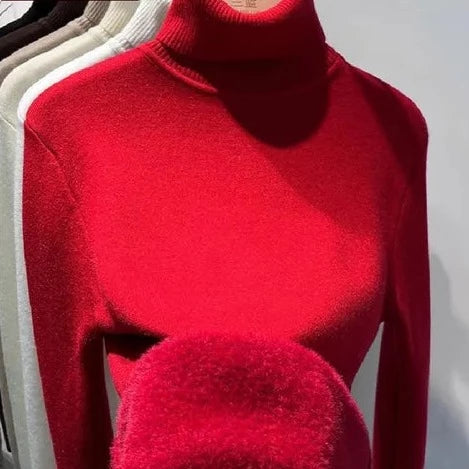 Fleece Turtleneck Sweater - Women's Thermal Fleece Lined Turtleneck Sweater