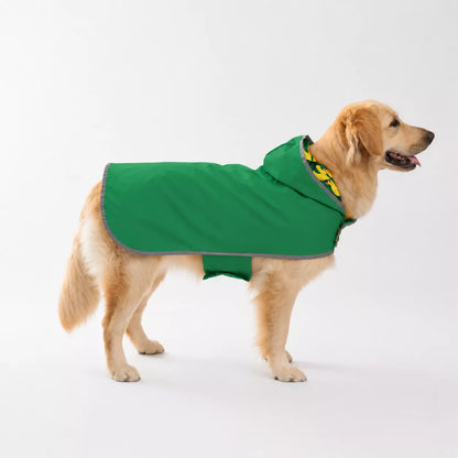 Premium hooded dog rain jacket offering full body coverage in wet conditions