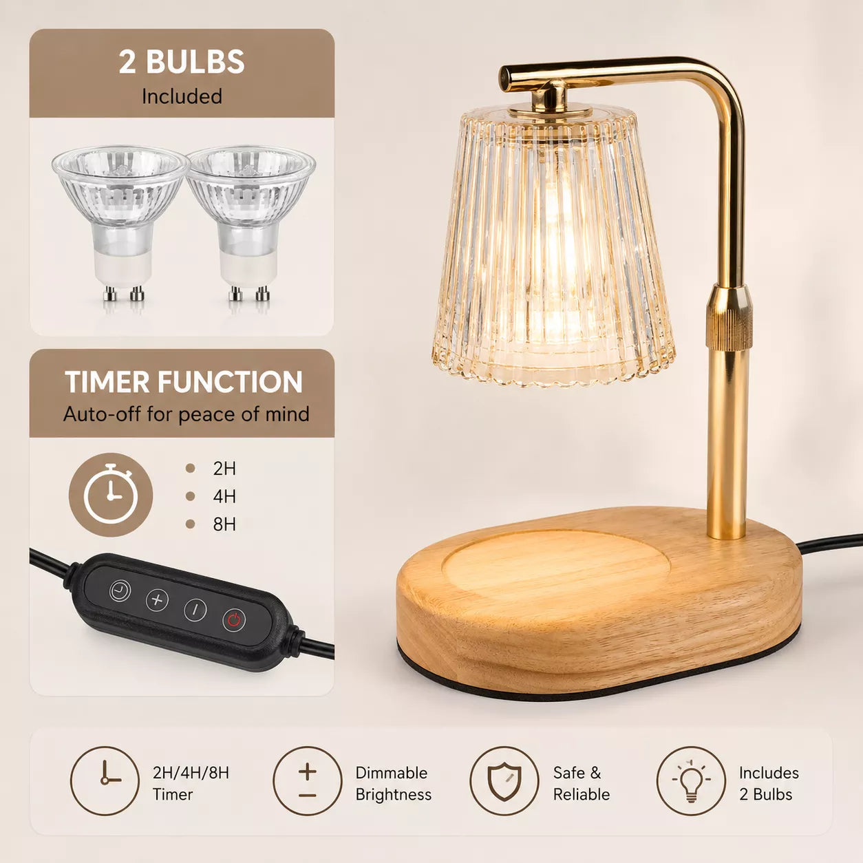 Candle warmer lamp with timer and dimmer settings
