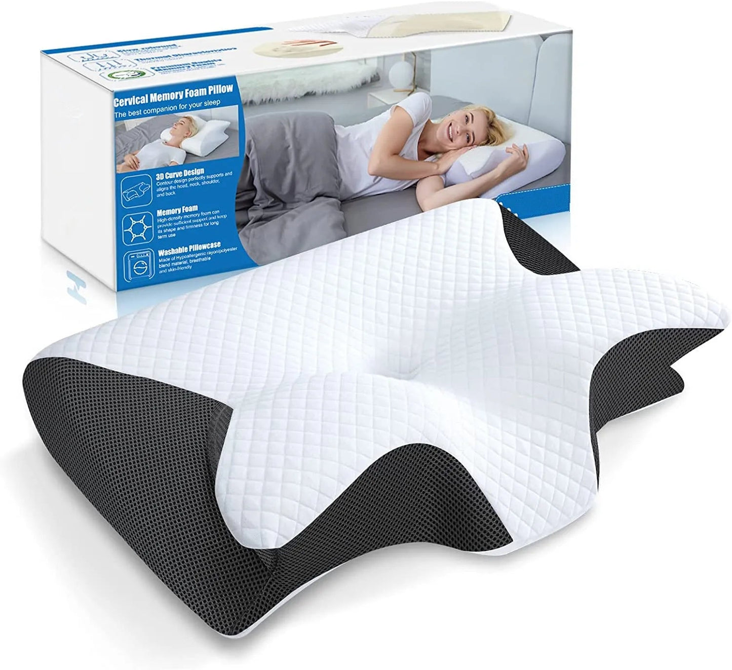RestRight Cervical Neck Pillow - Orthopedic Memory Foam Pillow for Neck Pain Relief