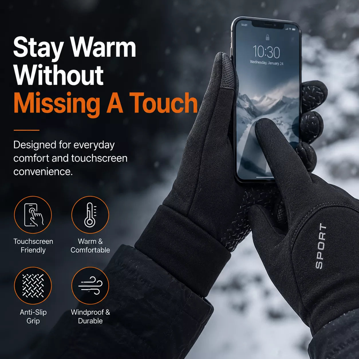 Touchscreen Thermal Gloves – Water Resistant Fleece-Lined Winter Gloves